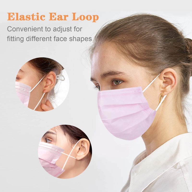 Wecolor 120 Pack Disposable Face Masks with Elastic Ear Loop, 3 Ply Breathable (Pink) - Image 2